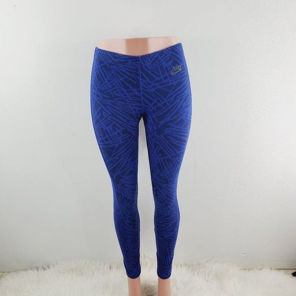 Nike Womens Blue Leg-A-See Printed Pull On Activewear Compression Tights Size M - Picture 1 of 8